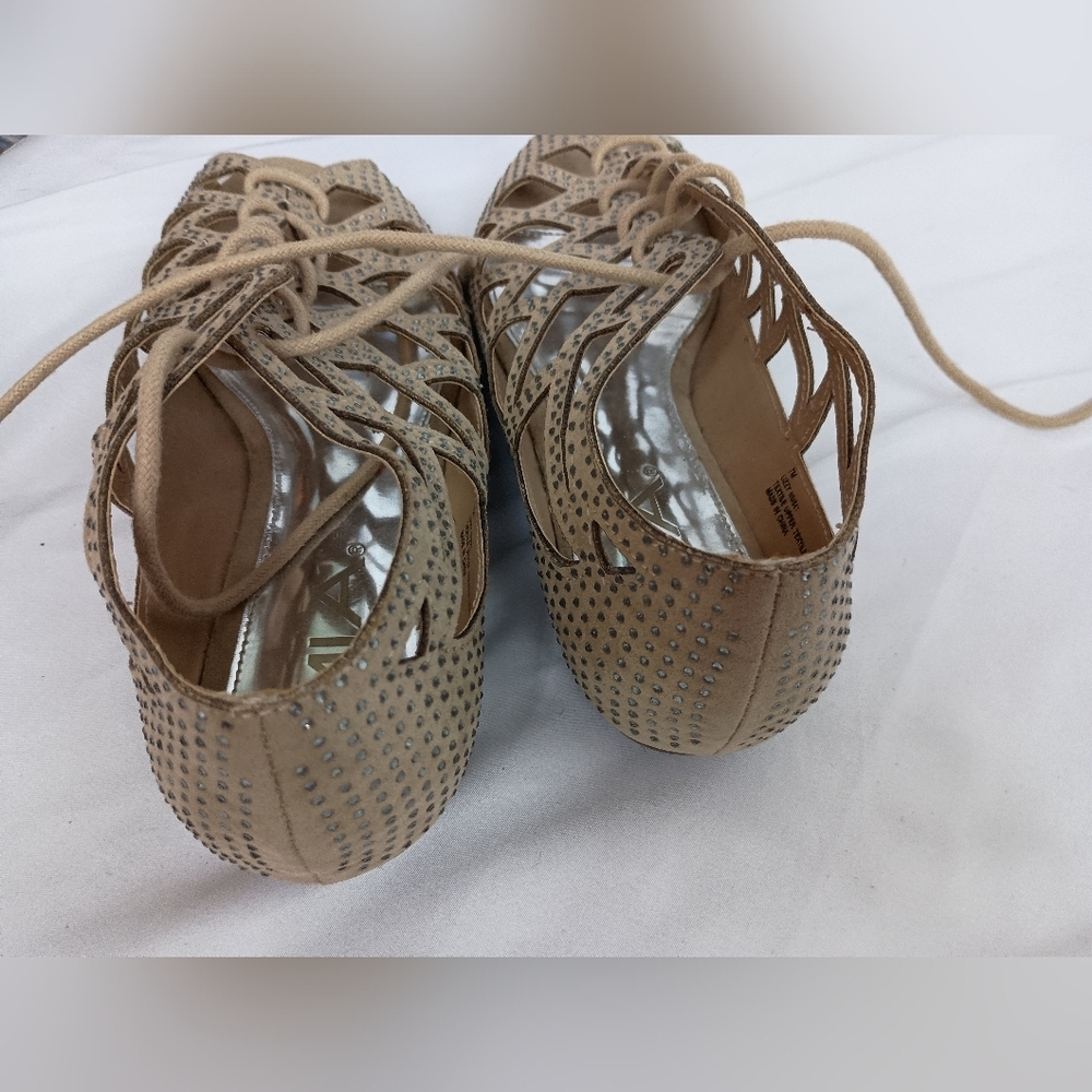 MIA Y3K Elegant Tan Cutout Women's Summer Bling Lace up Sandals (#12) - Picture 4 of 5